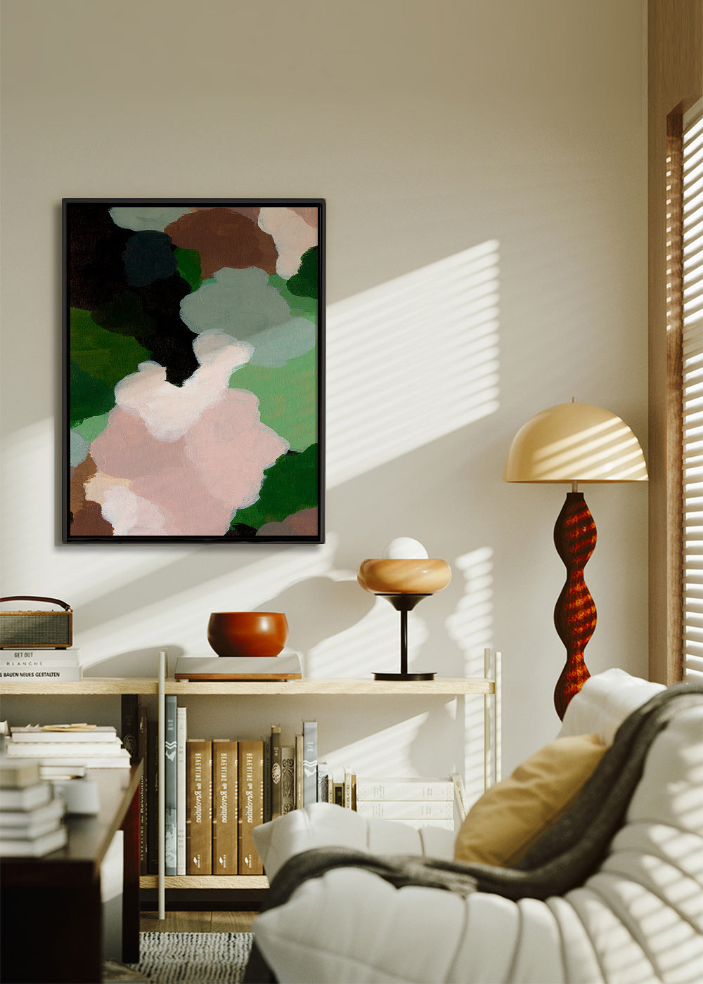 Cuadro abstracto con formas orgánicas verdes – Canvas1