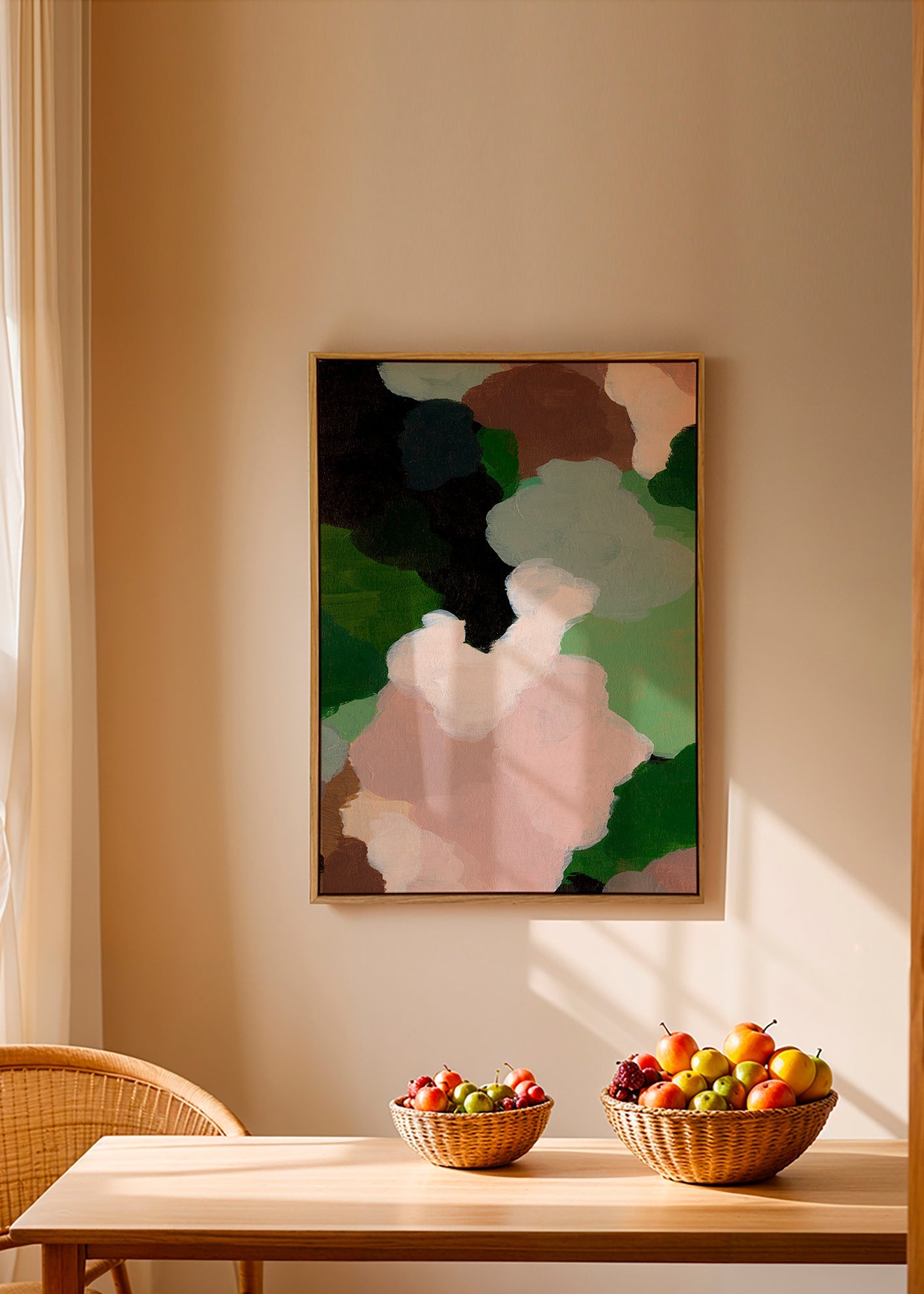 Cuadro abstracto con formas orgánicas verdes – Canvas2