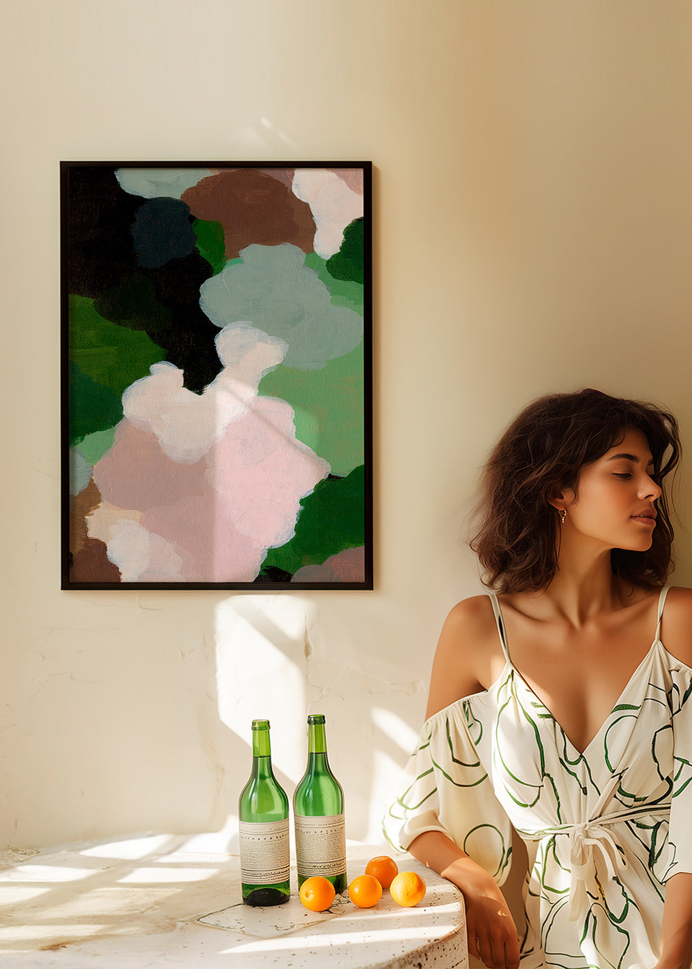 Cuadro abstracto con formas orgánicas verdes – Product3