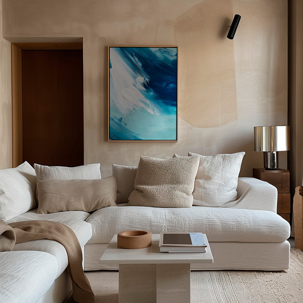 Cuadro abstracto en azul y blanco con pinceladas gestuales – Canvas2