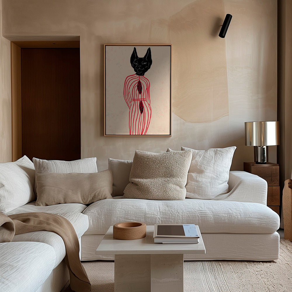 Cuadro gato estilizado con líneas rojas – Canvas2