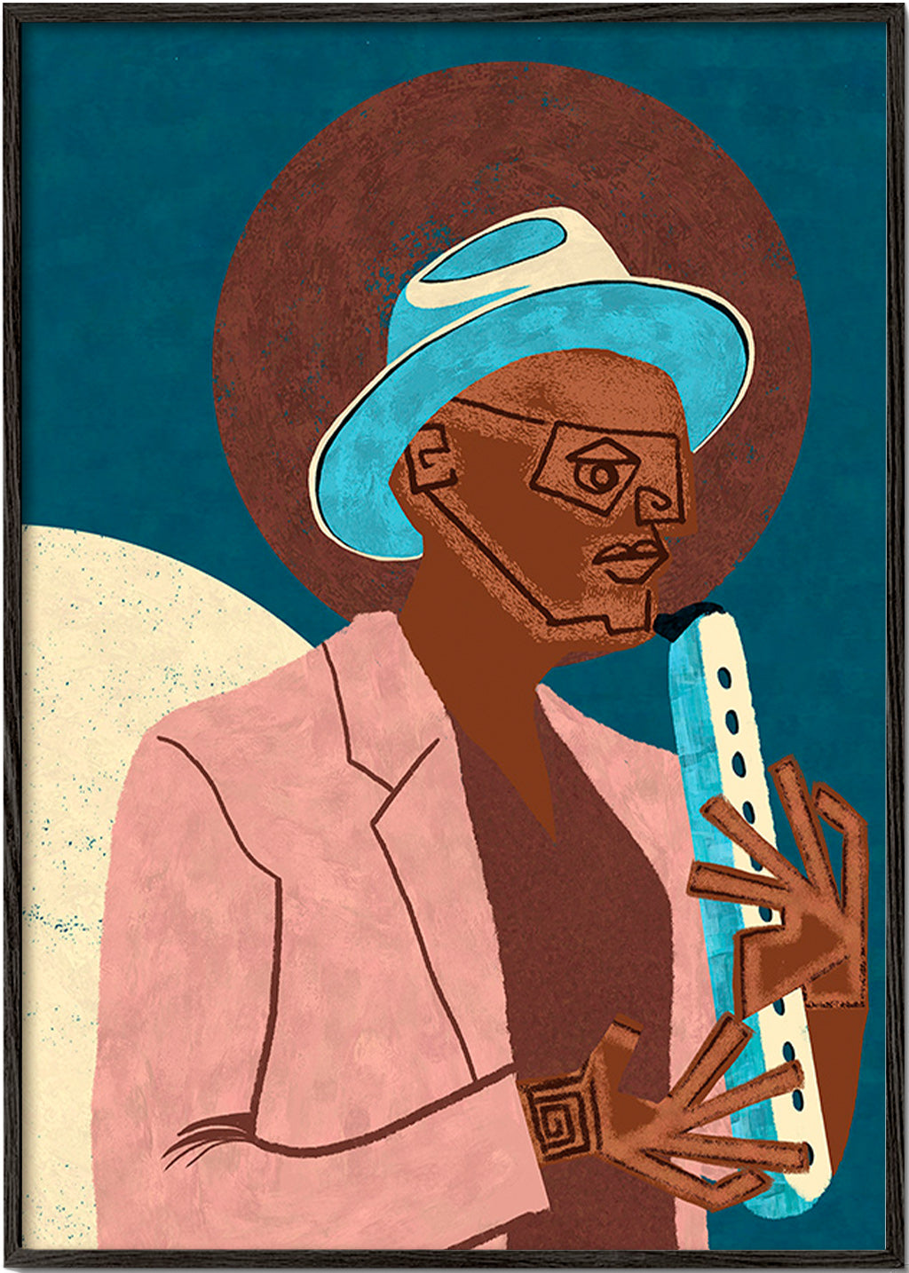 Ilustración de músico con instrumento de viento – Black Frame