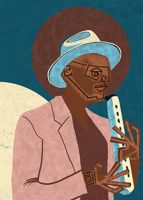 Ilustración de músico con instrumento de viento