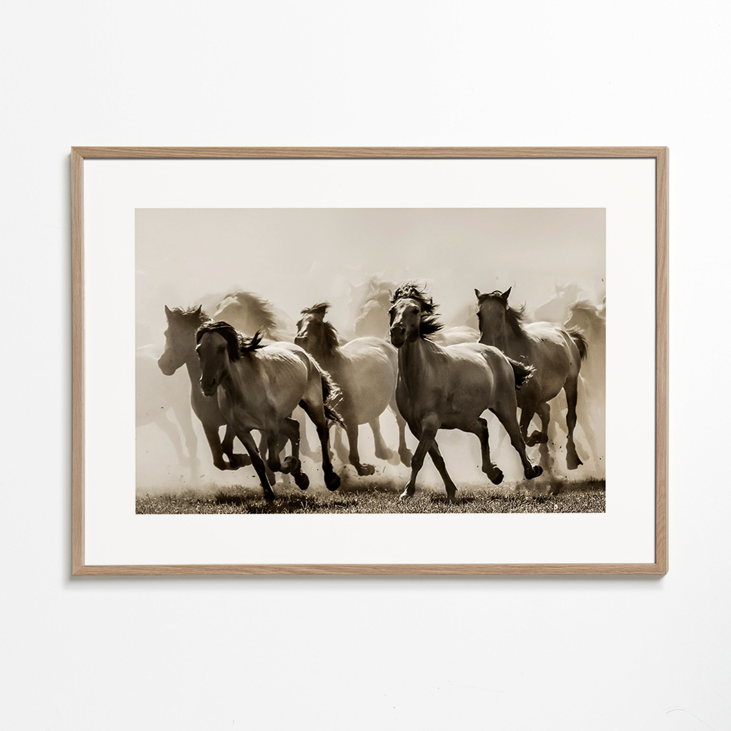Cuadro caballo en estampida sepia – Oak Frame