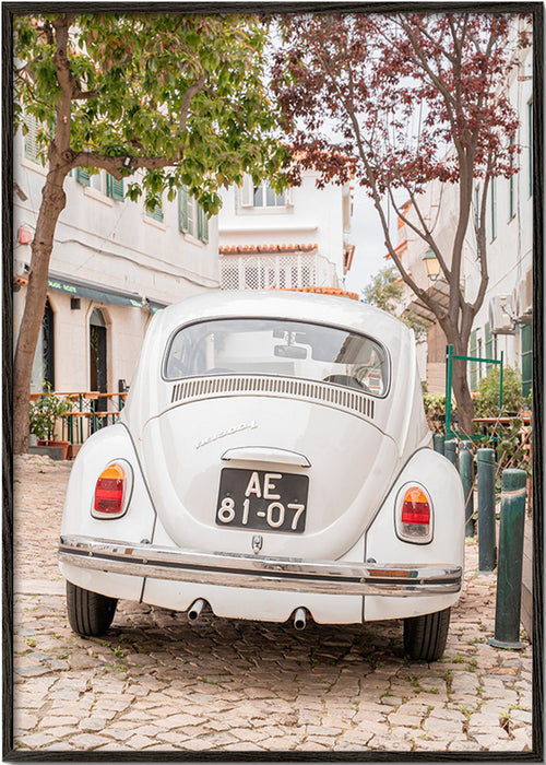 Tableau ville avec voiture classique sobre pavés – Black Frame