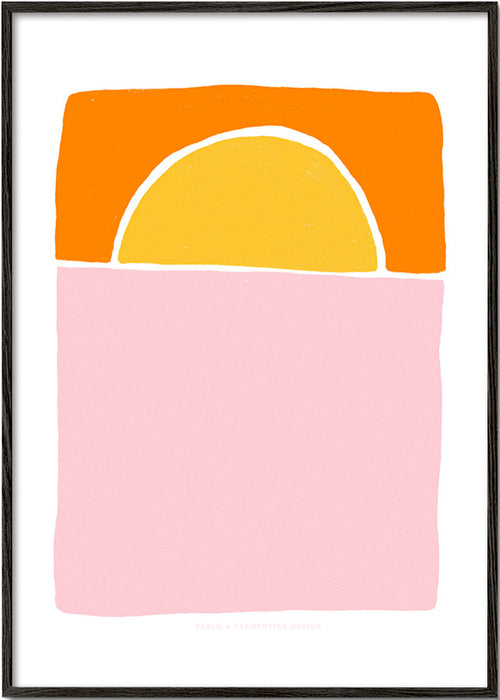 Cuadro abstracto semicírculo rosa y naranja – Black Frame