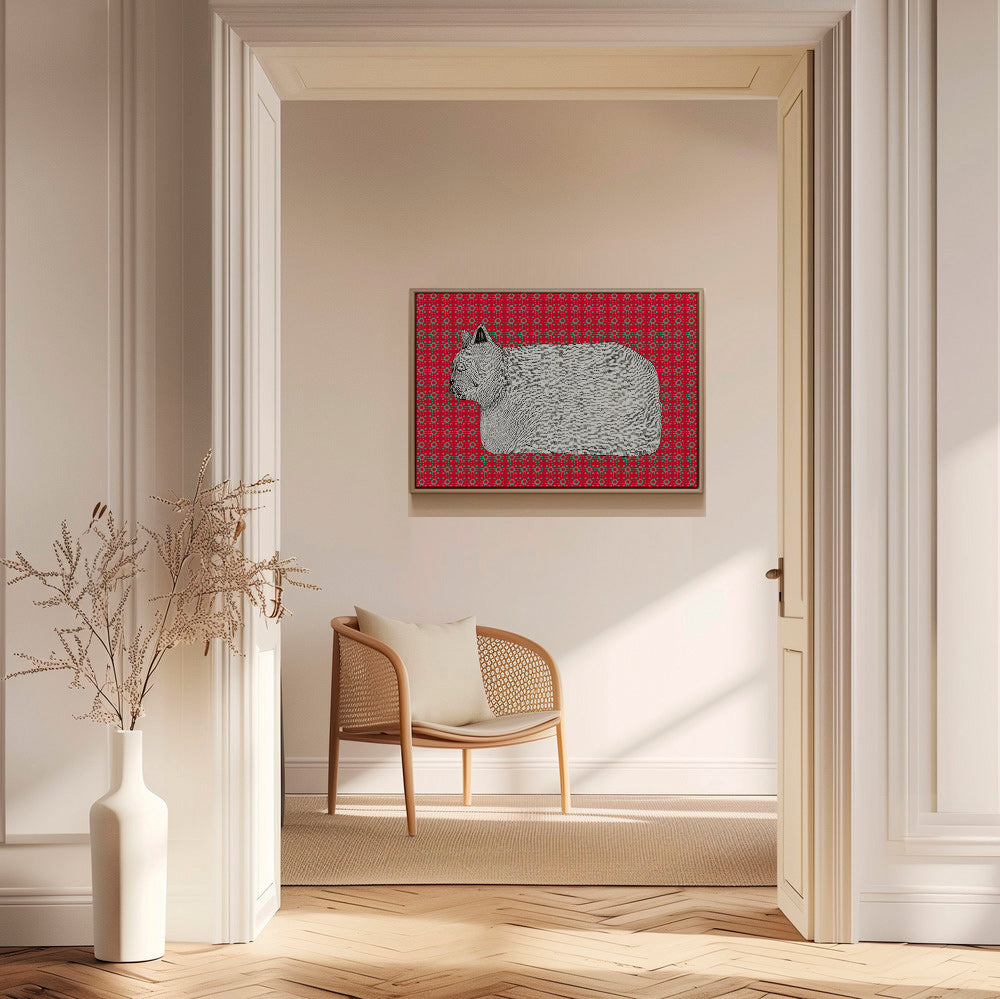 Cuadro gato en perfil sobre patrón rojo – Canvas2