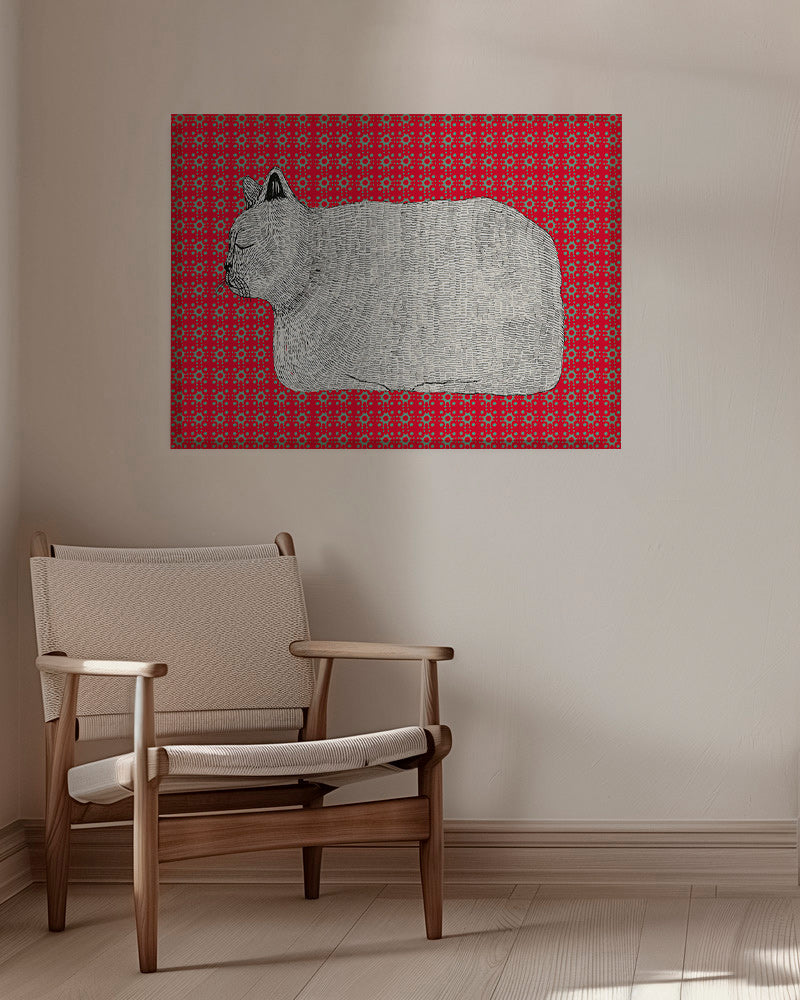 Cuadro gato en perfil sobre patrón rojo – Canvas