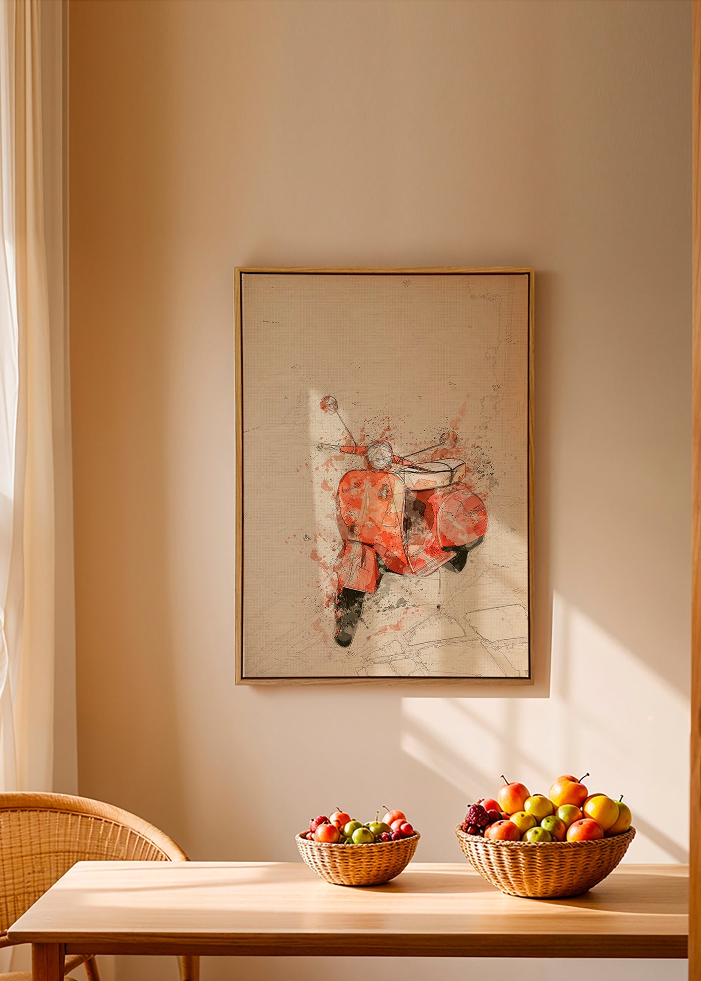 Ilustración Vespa roja sobre fondo texturado – Canvas1