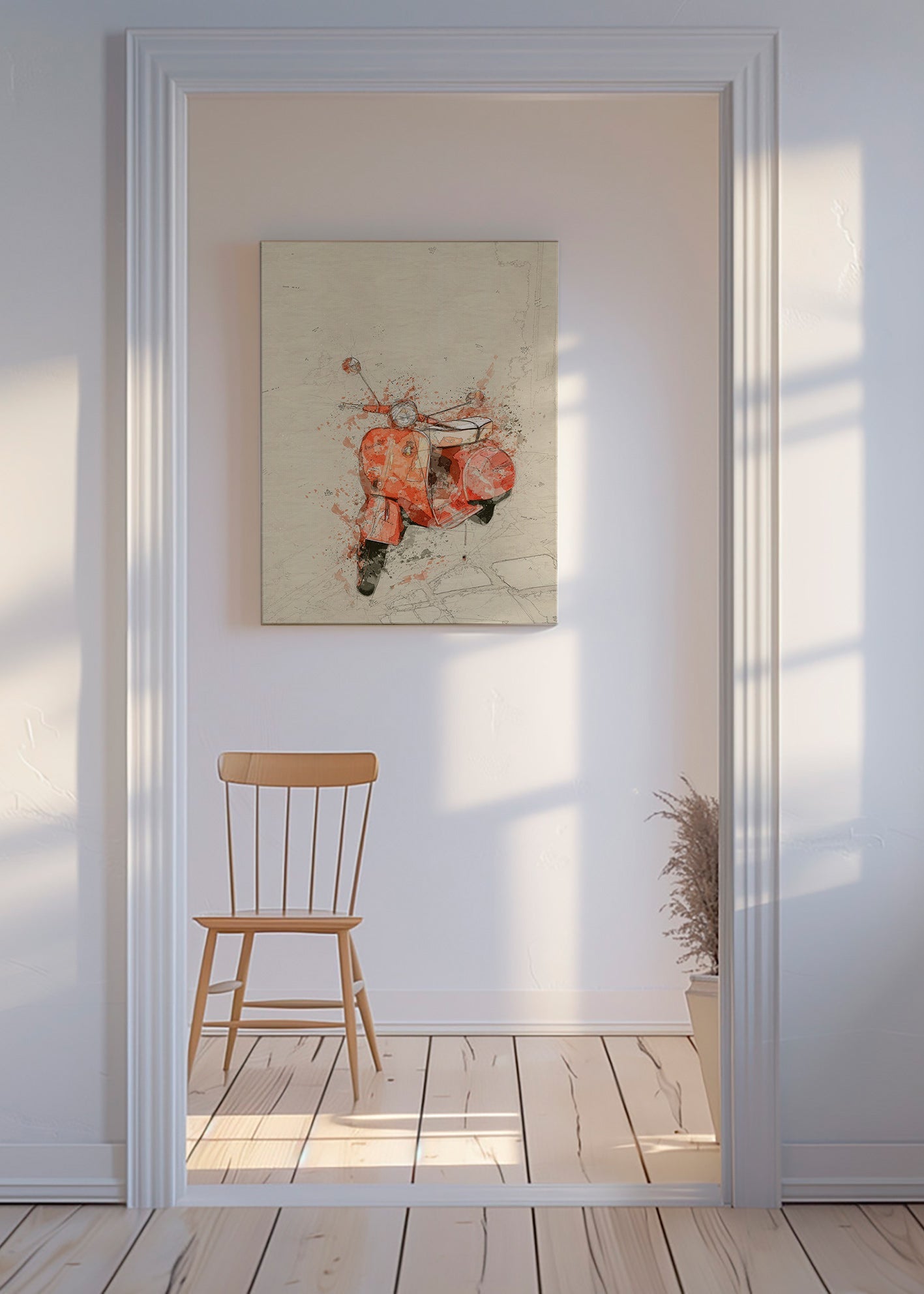 Ilustración Vespa roja sobre fondo texturado – Canvas