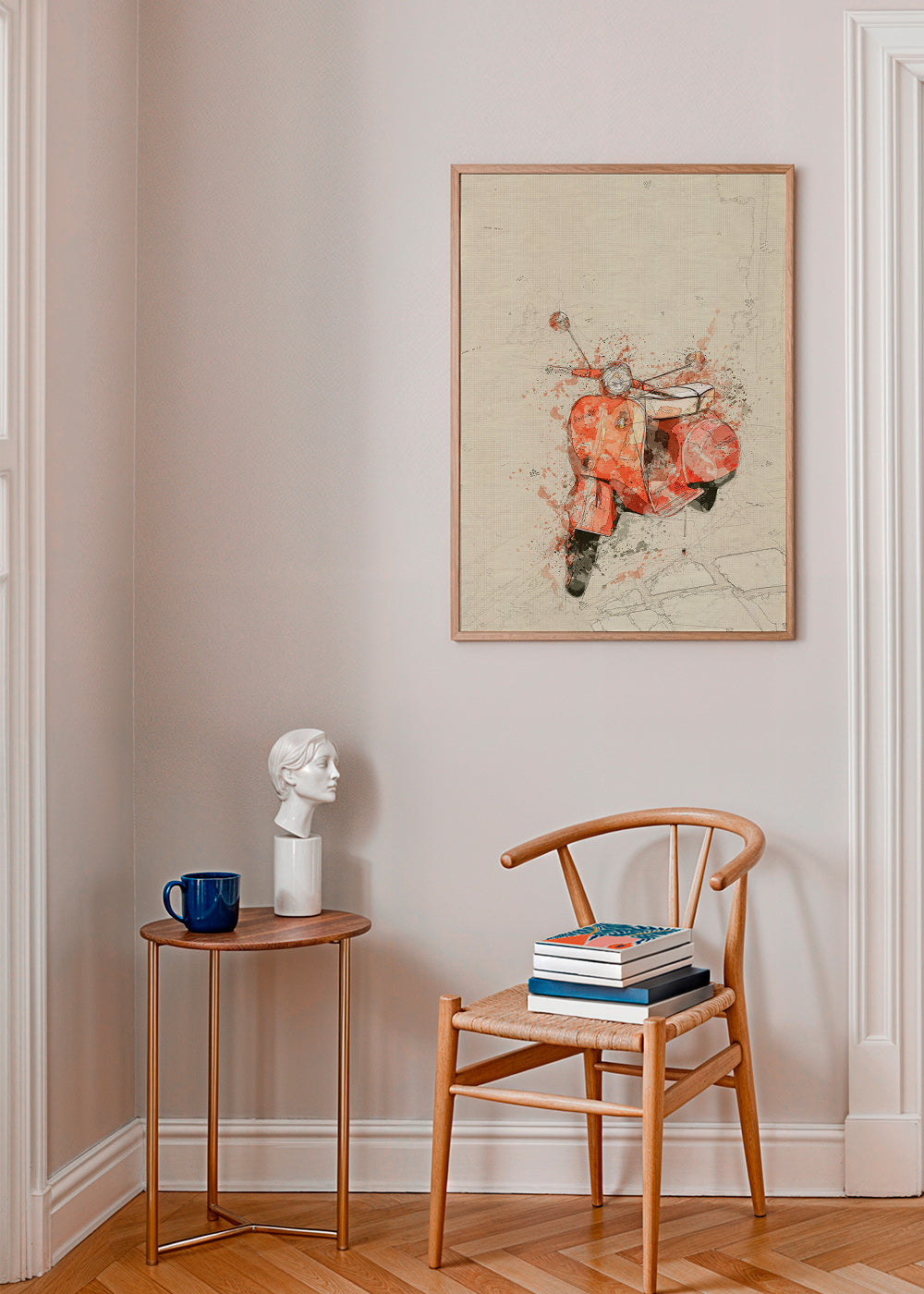 Ilustración Vespa roja sobre fondo texturado – Product2