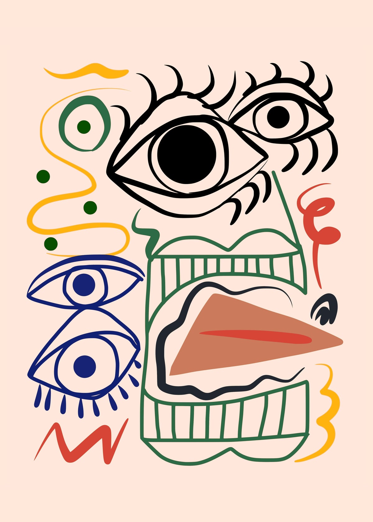 Line Art Bizarre Totem - Unframed art print