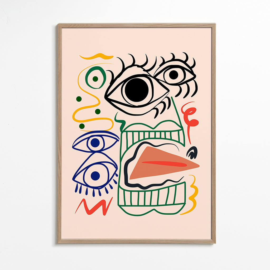 Ilustración lineal con rostros y ojos – Oak Frame