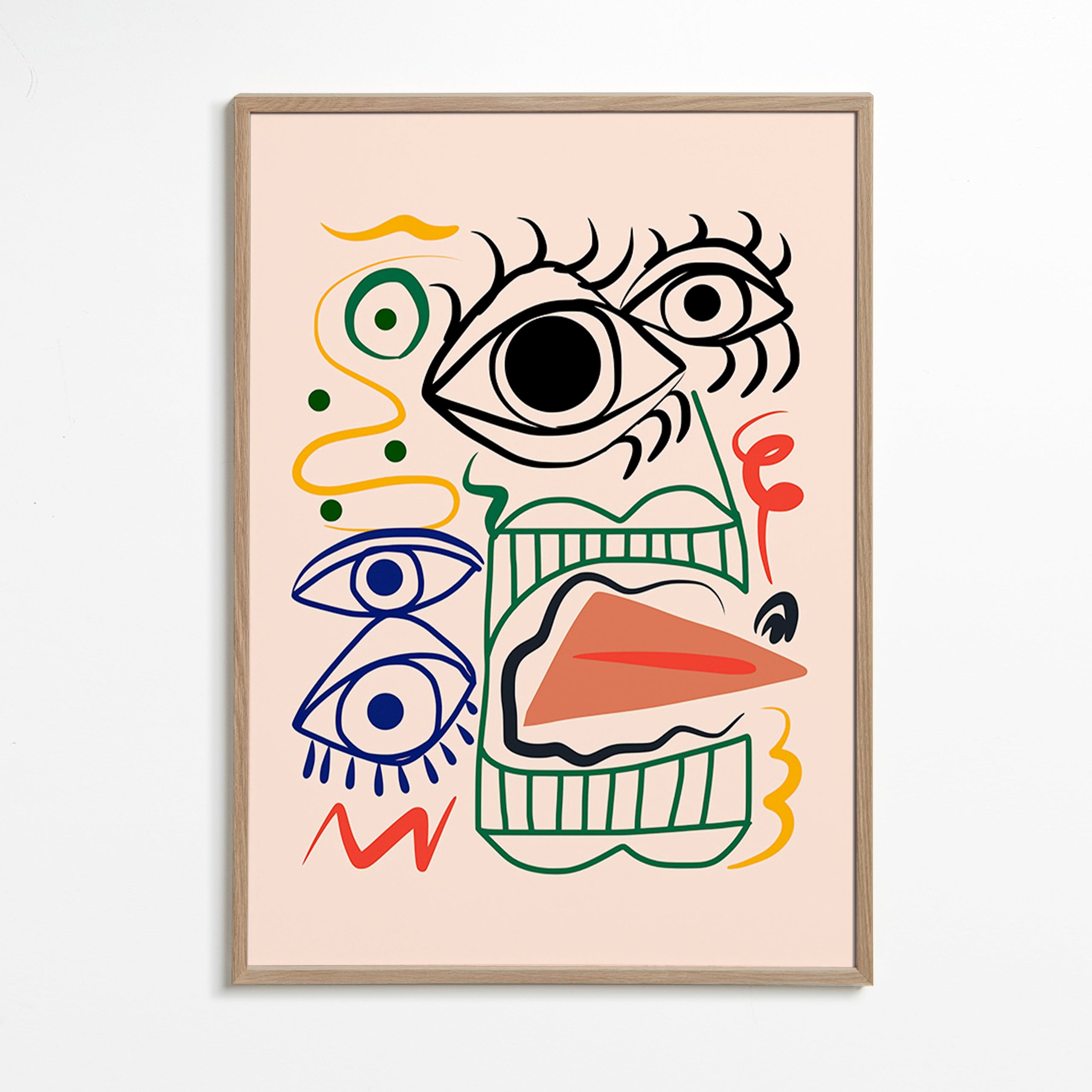 Ilustración lineal con rostros y ojos – Oak Frame