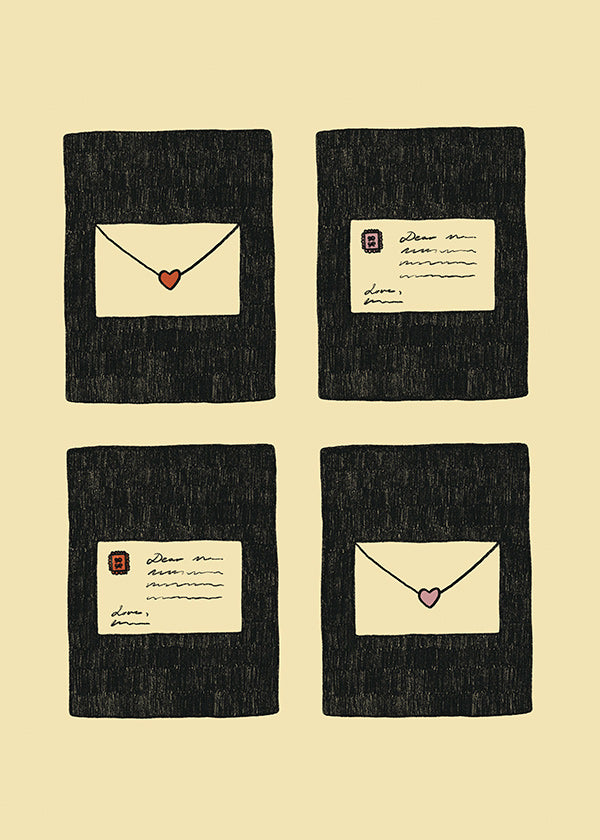 Ilustración cartas de amor en cuatro marcos