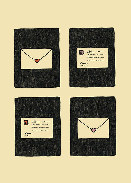 Ilustración cartas de amor en cuatro marcos