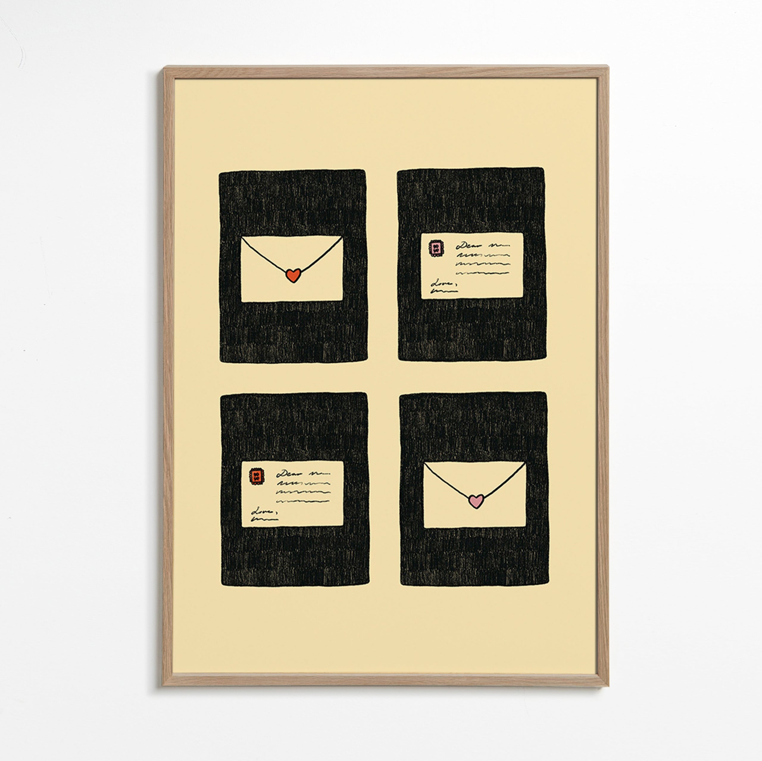 Ilustración cartas de amor en cuatro marcos – Oak Frame