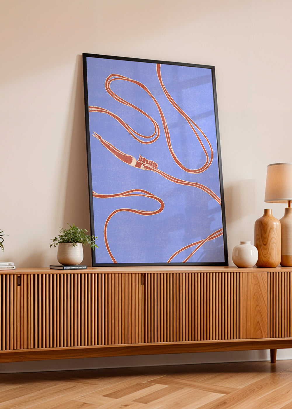 Ilustración: nadadora con lazos ondulados – Product2