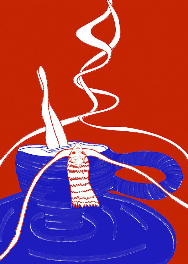 Cuadro de cocina con taza azul y figura sumergida