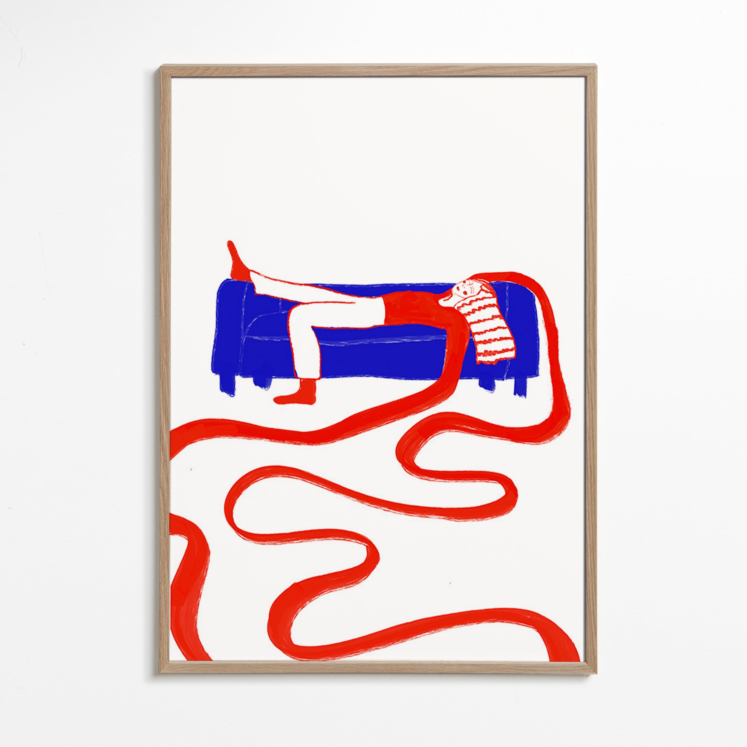 Ilustración de figura recostada en sofá – Oak Frame