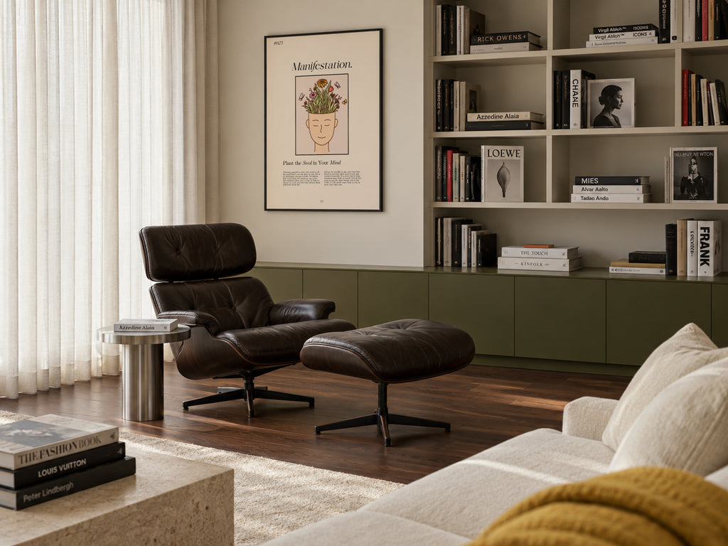 Manifestation with a serene figure - Framed poster in an interior