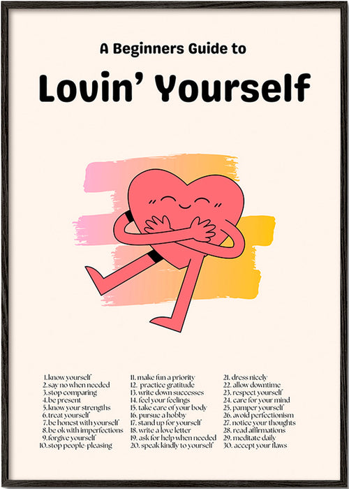 Ilustración: Corazón abrazándose con fondo pastel – Black Frame