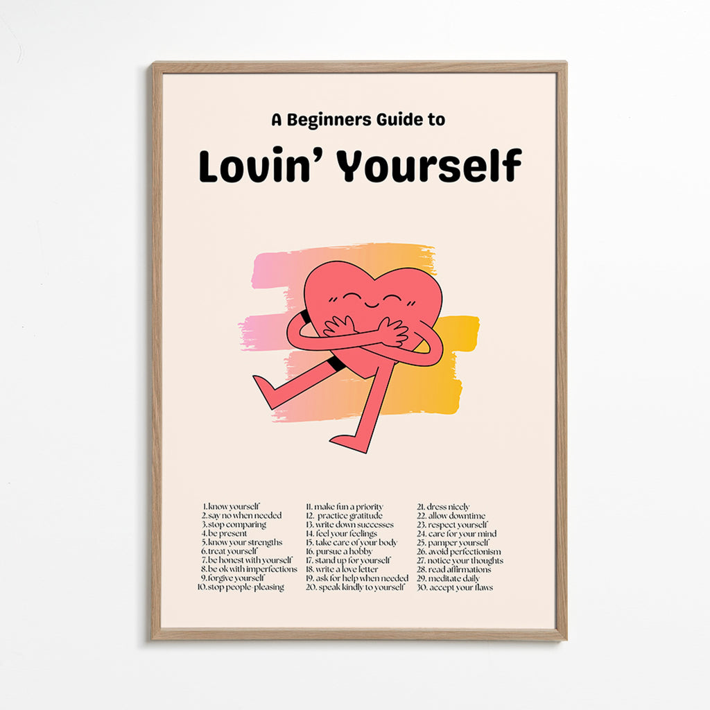 Ilustración: Corazón abrazándose con fondo pastel – Oak Frame