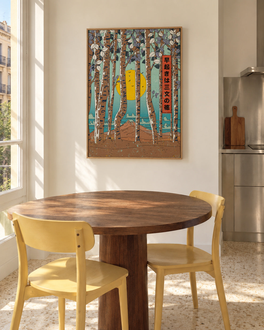 Japanese Birch Trees - Framed canvas in an interior