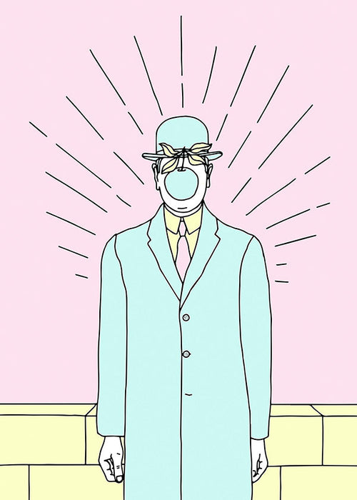 Ilustración surreal de figura con manzana