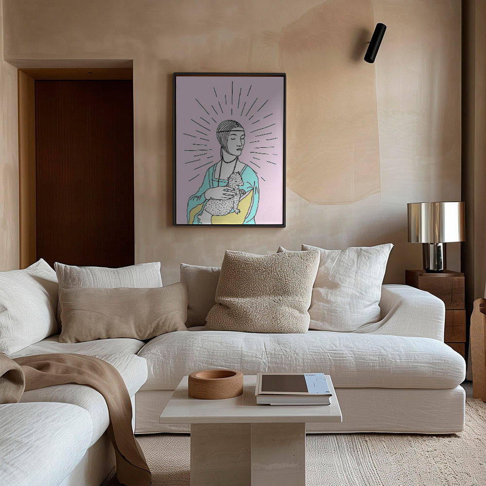 Ilustración: dama con armiño y fondo rosa – Canvas2