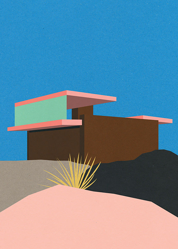 Ilustración arquitectónica de casa desértica