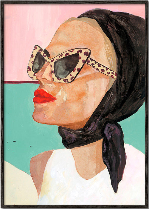 Ilustración de mujer con gafas vintage – Black Frame