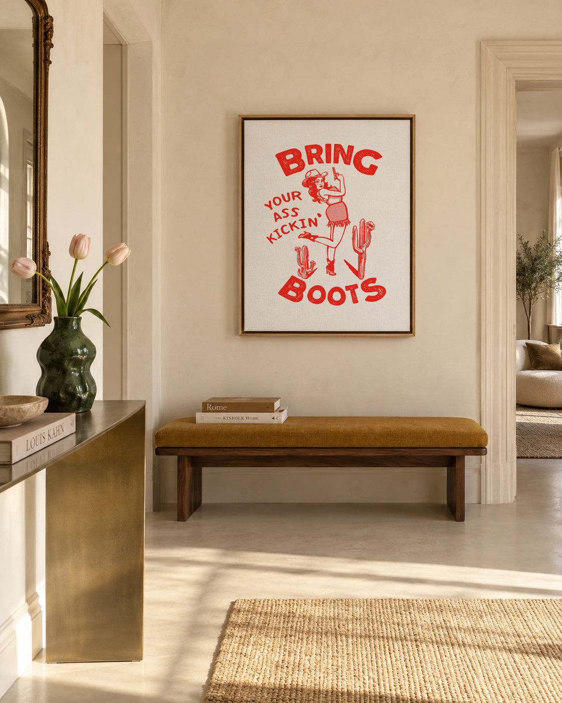 Ass Kicking Boots Funny Western Cowgirl - Framed canvas in an interior