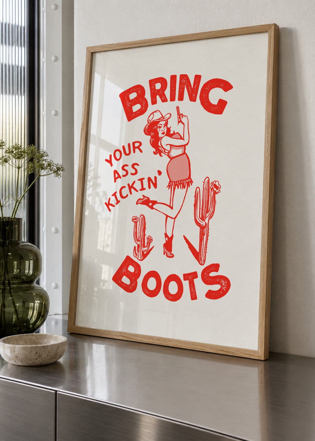Ass Kicking Boots Funny Western Cowgirl - Framed poster in an interior