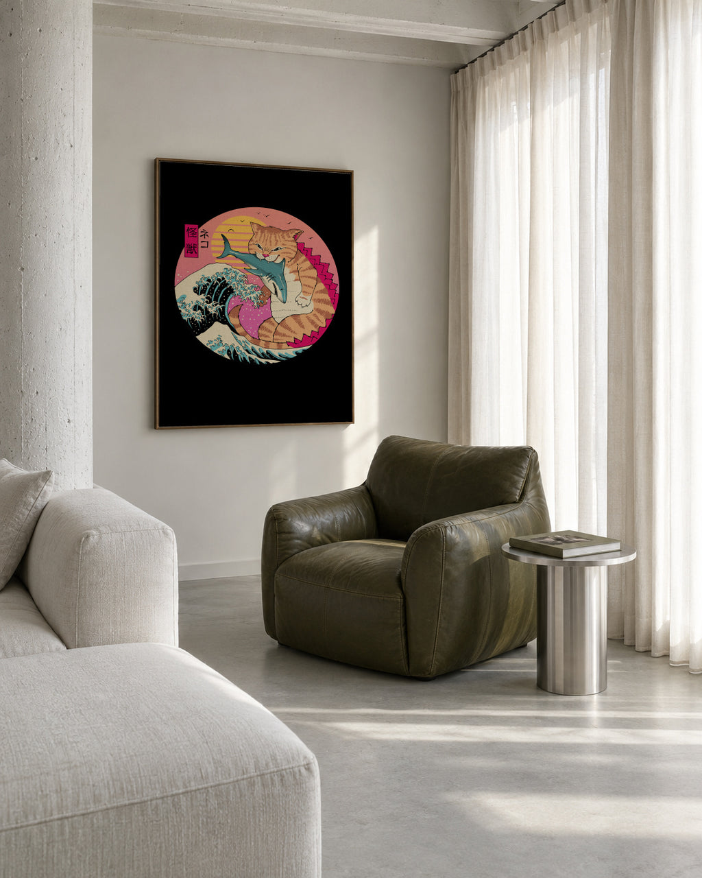 Neko Wave Kaiju By Vincent Trinidad Art - Framed canvas in an interior