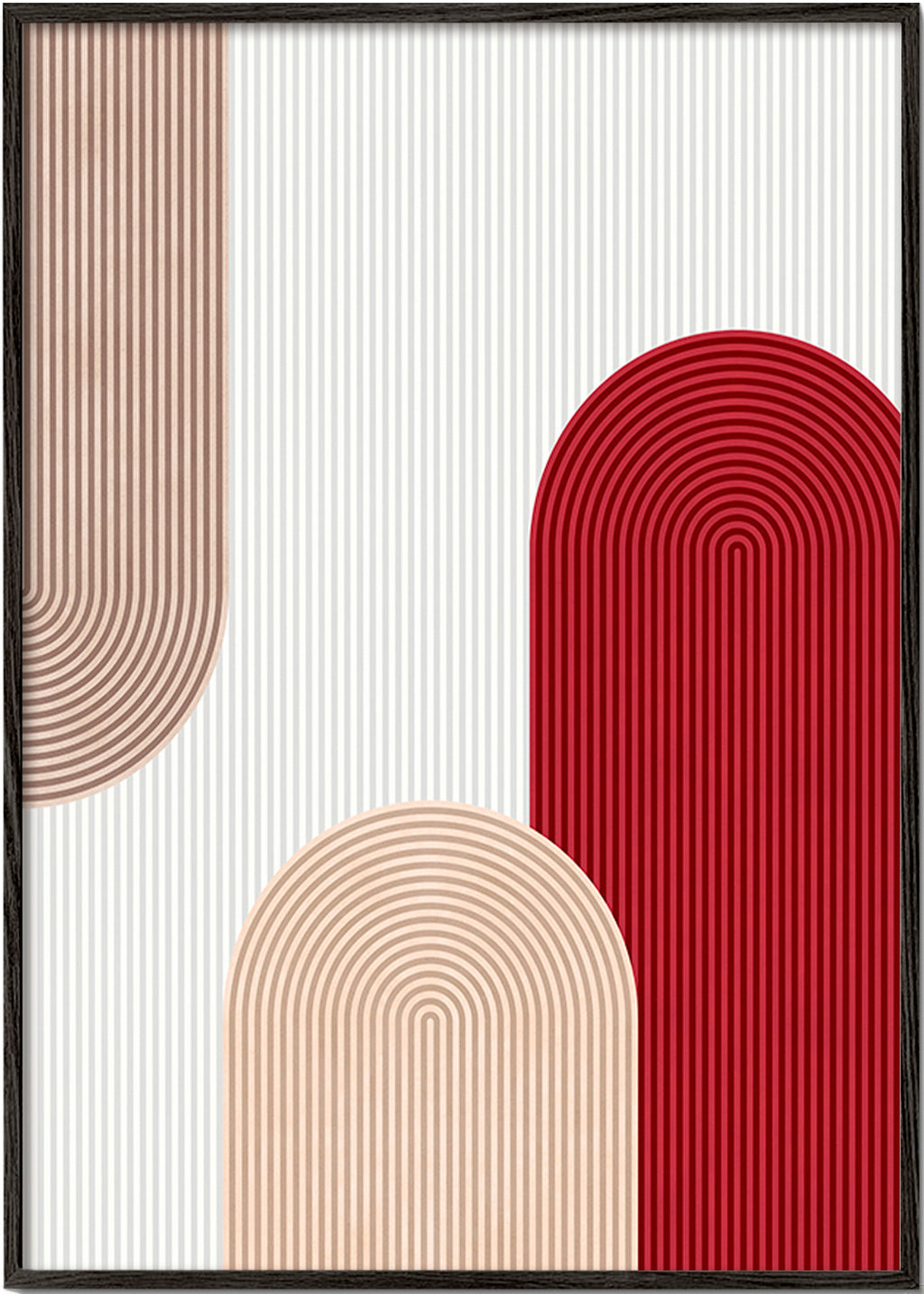 Cuadro geométrico con arcos rojo y beige – Black Frame
