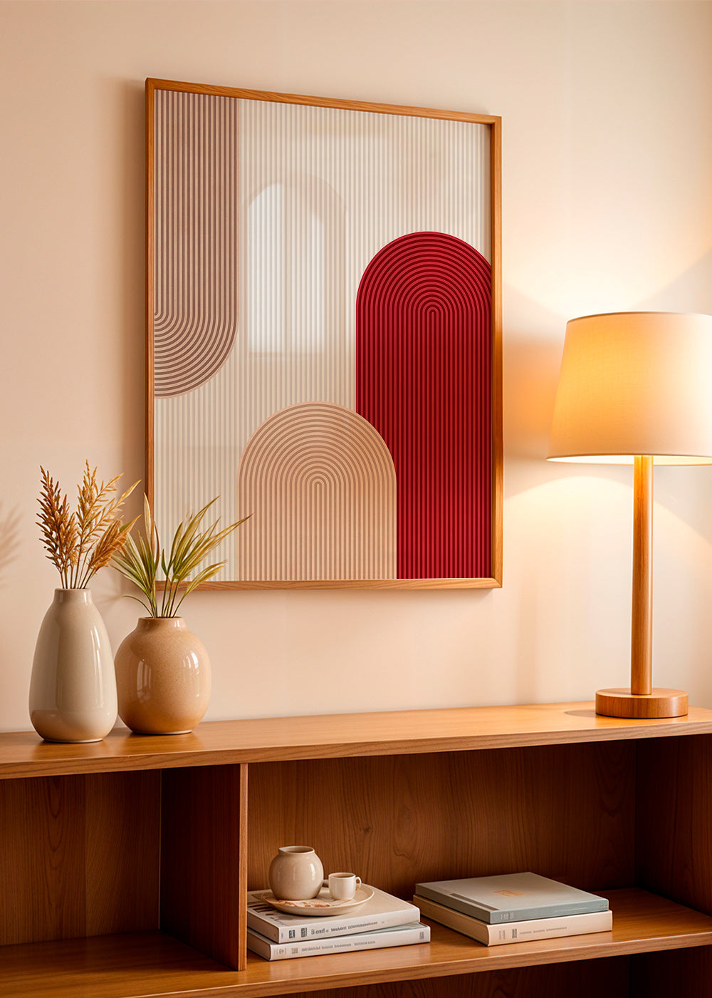Cuadro geométrico con arcos rojo y beige – Product3