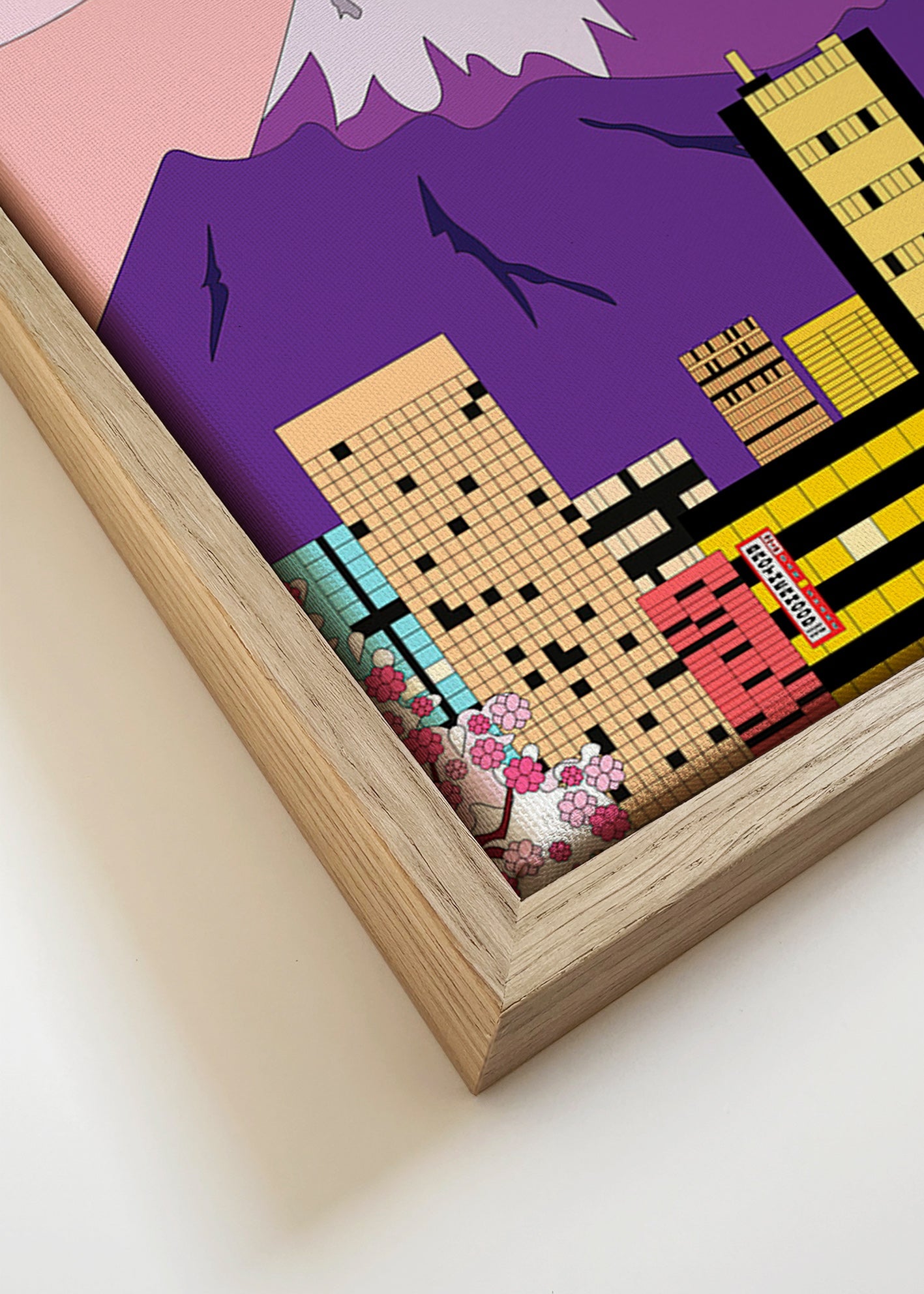 Cuadro de ciudades con Fuji y sakura – Canvas detail