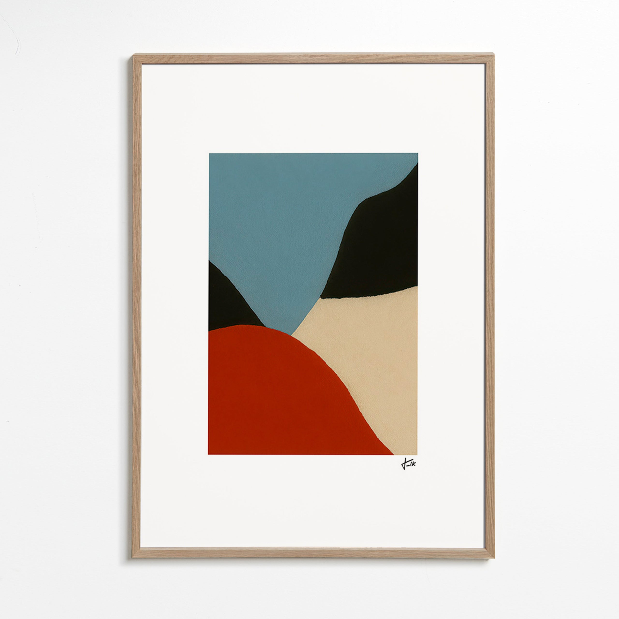 Cuadro abstracto en manchas orgánicas terracota y azul – Oak Frame