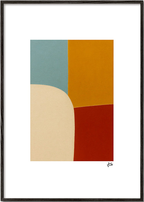 Cuadro geométrico con curva y bloques ocres – Black Frame