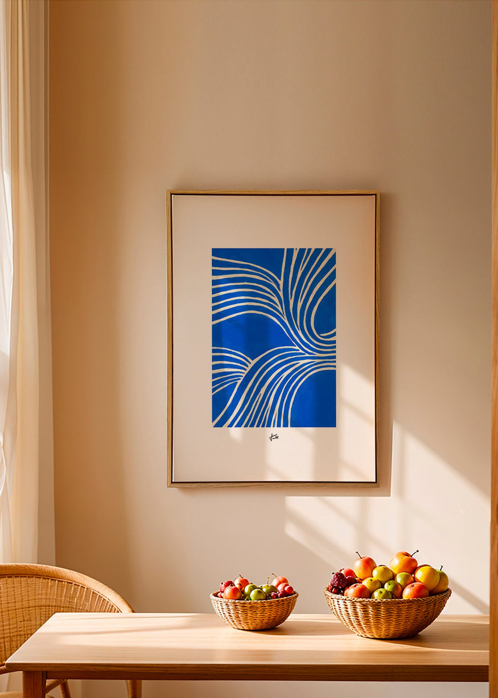 Cuadro abstracto azul con líneas ondulantes – Canvas1