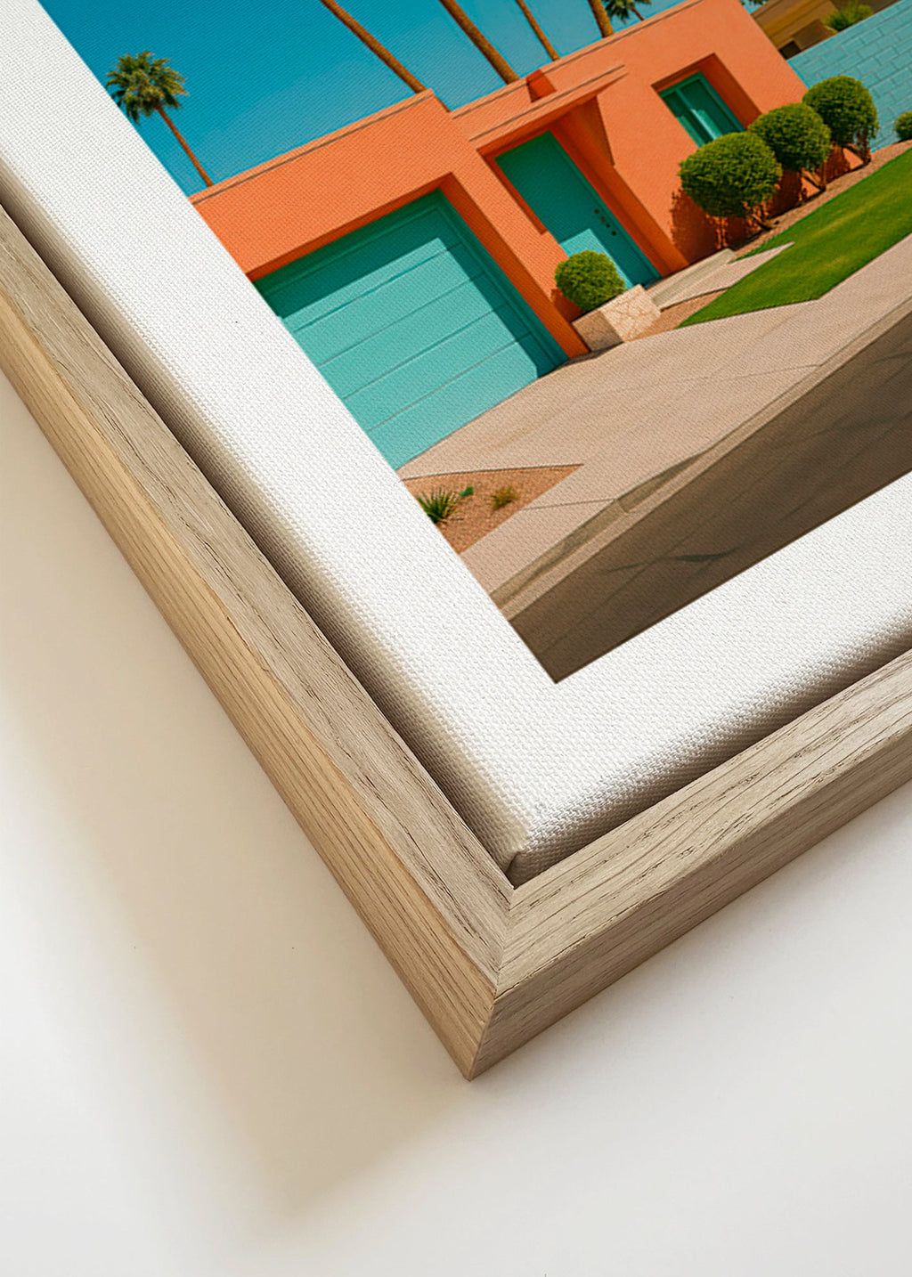 Lámina botánica Palm House con palmeras y fachada coral – Canvas detail