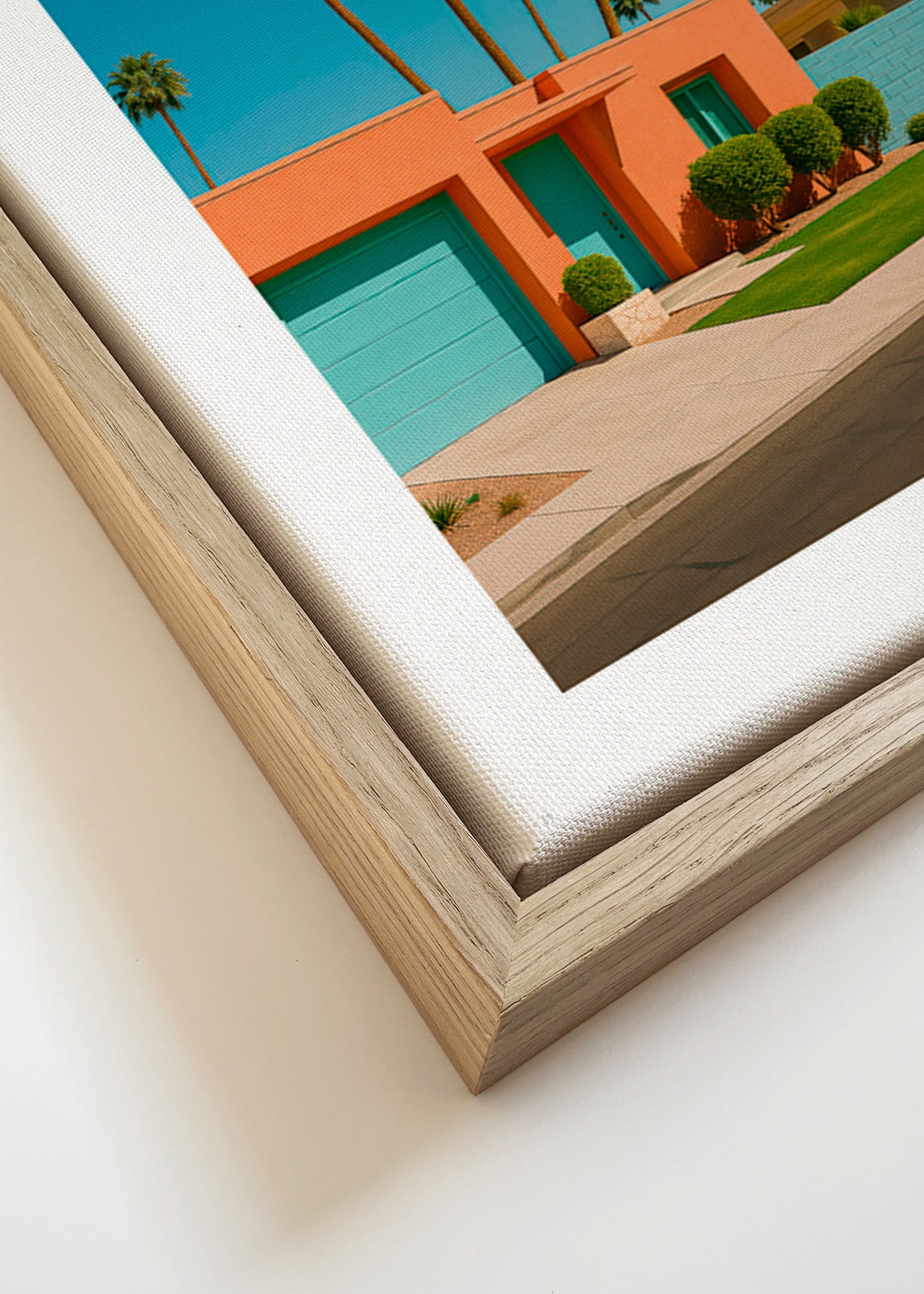 Lámina botánica Palm House con palmeras y fachada coral – Canvas detail