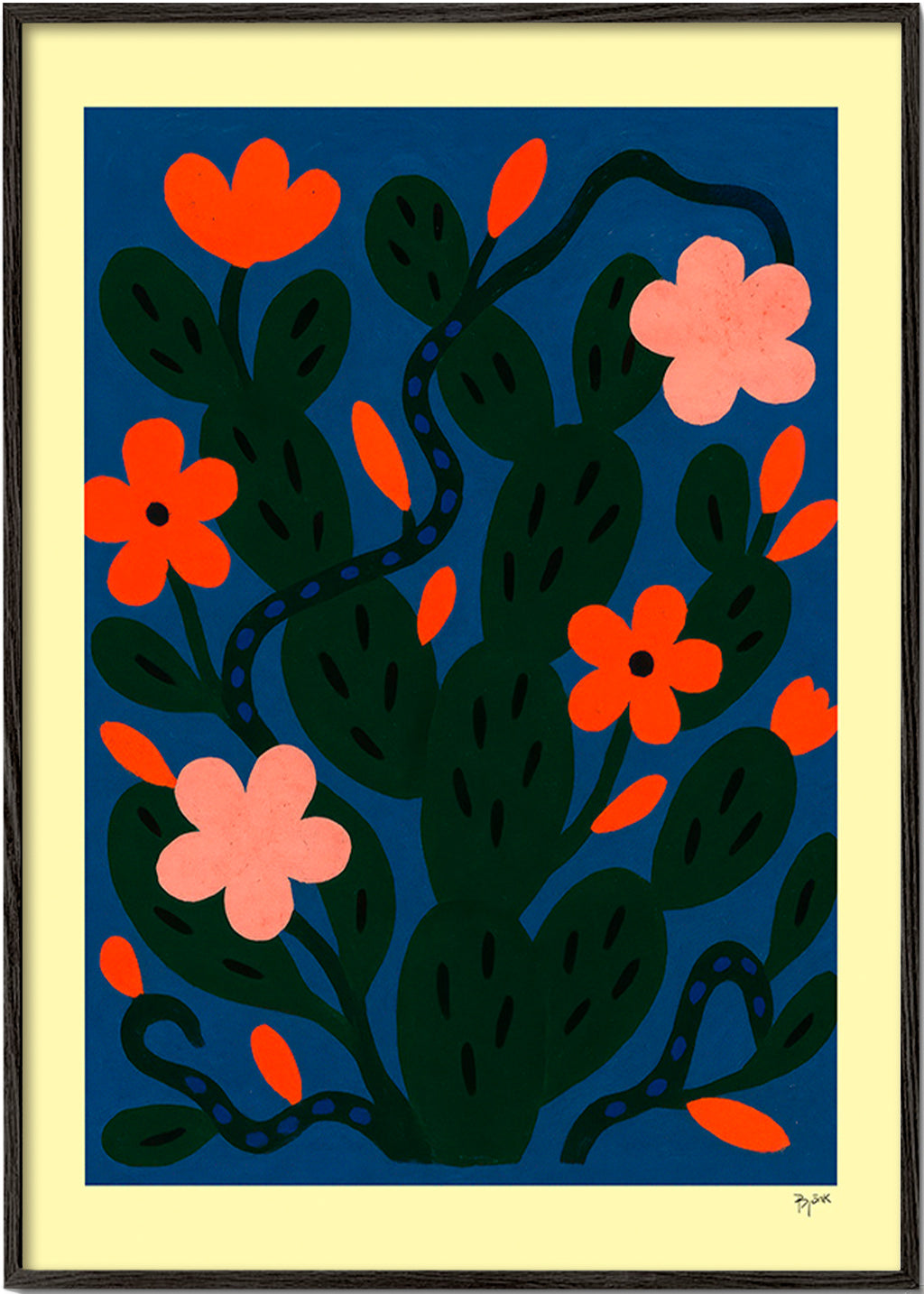 Lámina botánica con flores nocturnas – Black Frame