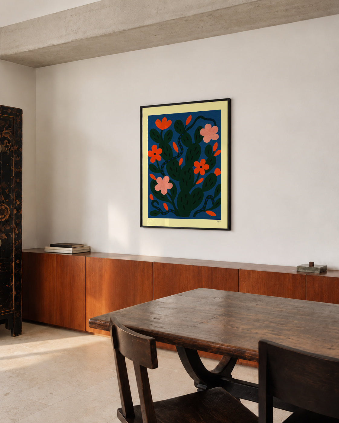 Midnight Flowers - Framed poster in an interior