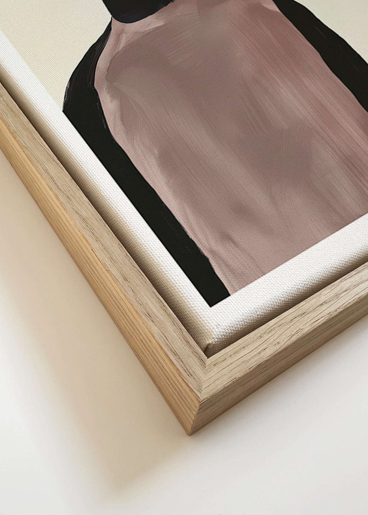 Cuadro abstracto con silueta minimalista y torso rosado – Canvas detail