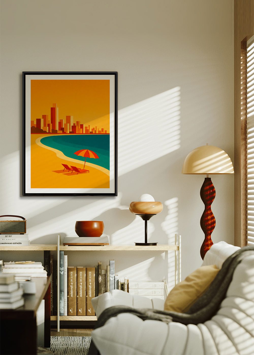 Cuadro de ciudades: playa con sombrilla retro – Canvas1