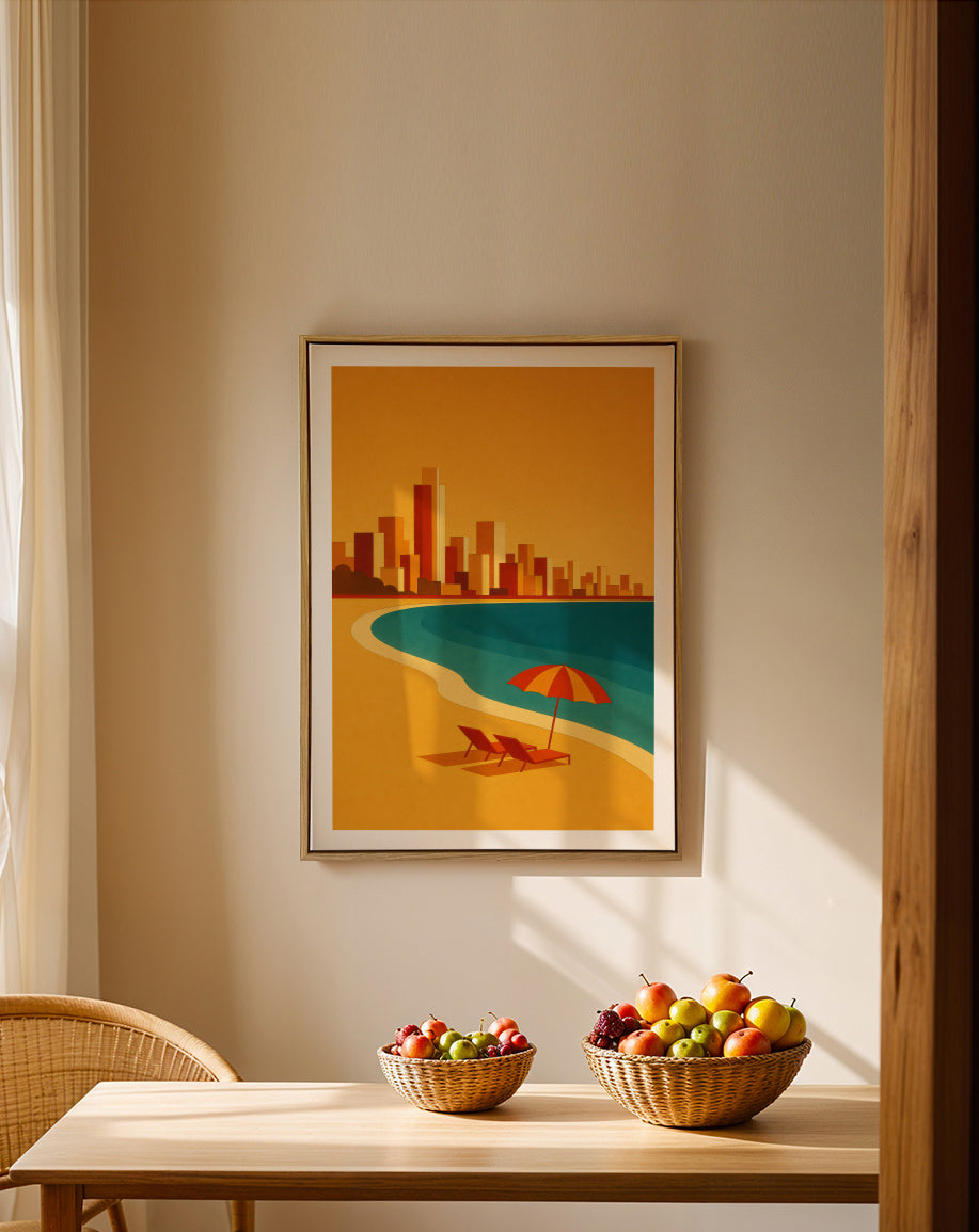 Golden Shore - Framed canvas in an interior