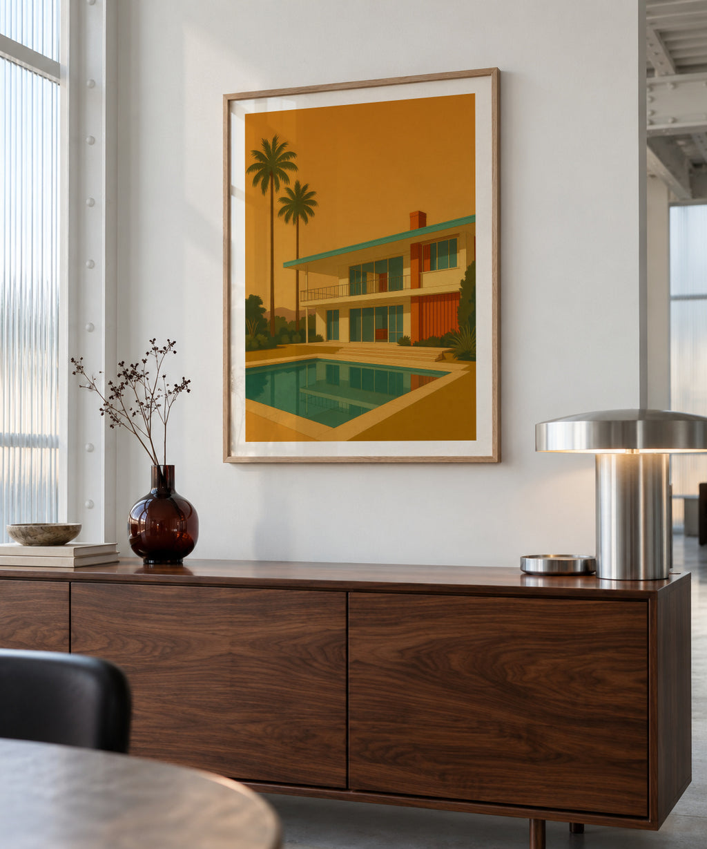 Golden Hour Oasis - Framed poster in an interior