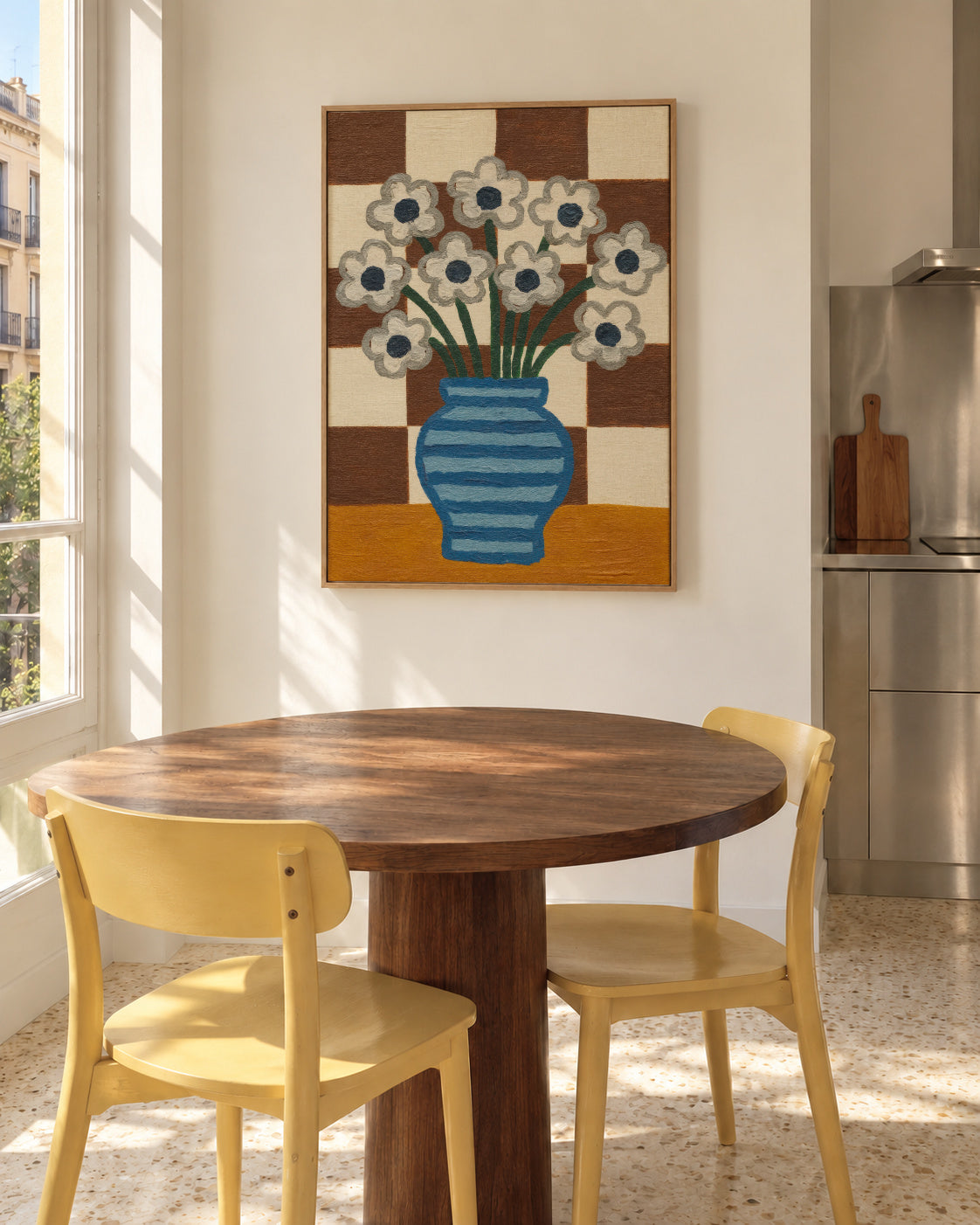 Checkered Still Life - Framed canvas in an interior